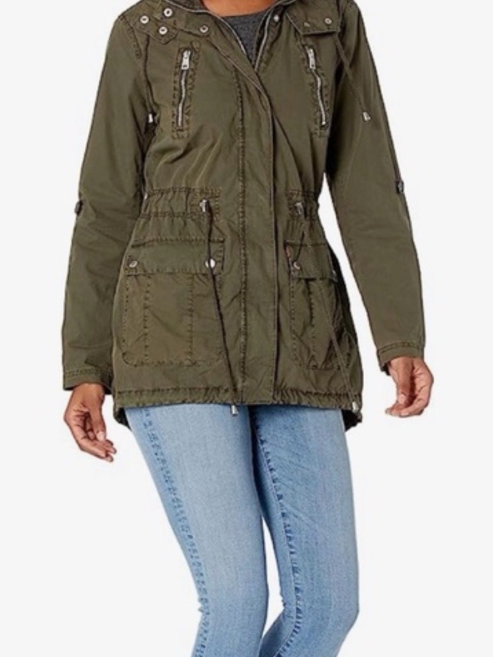 Levi Strauss Womens Military Style Hooded Utility Jacket, Olive Green
